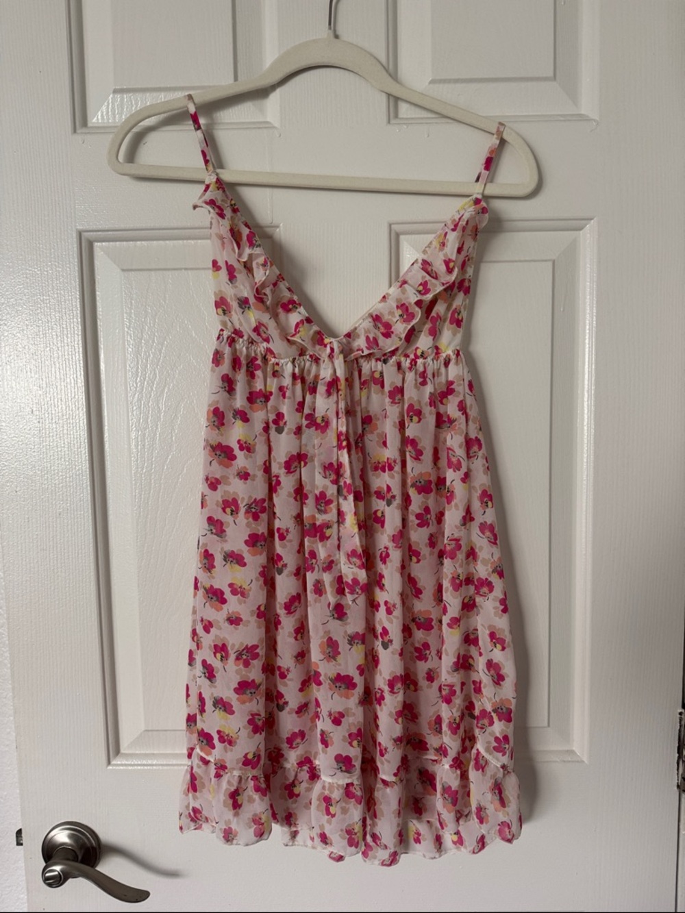 Floral Ruffle Slip Dress - Pink & White